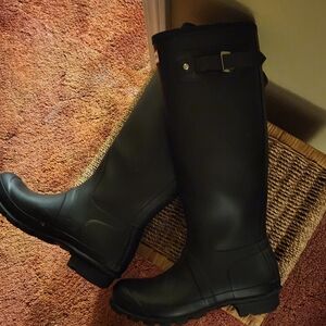 Hunter Black Rain Boots with Buckle